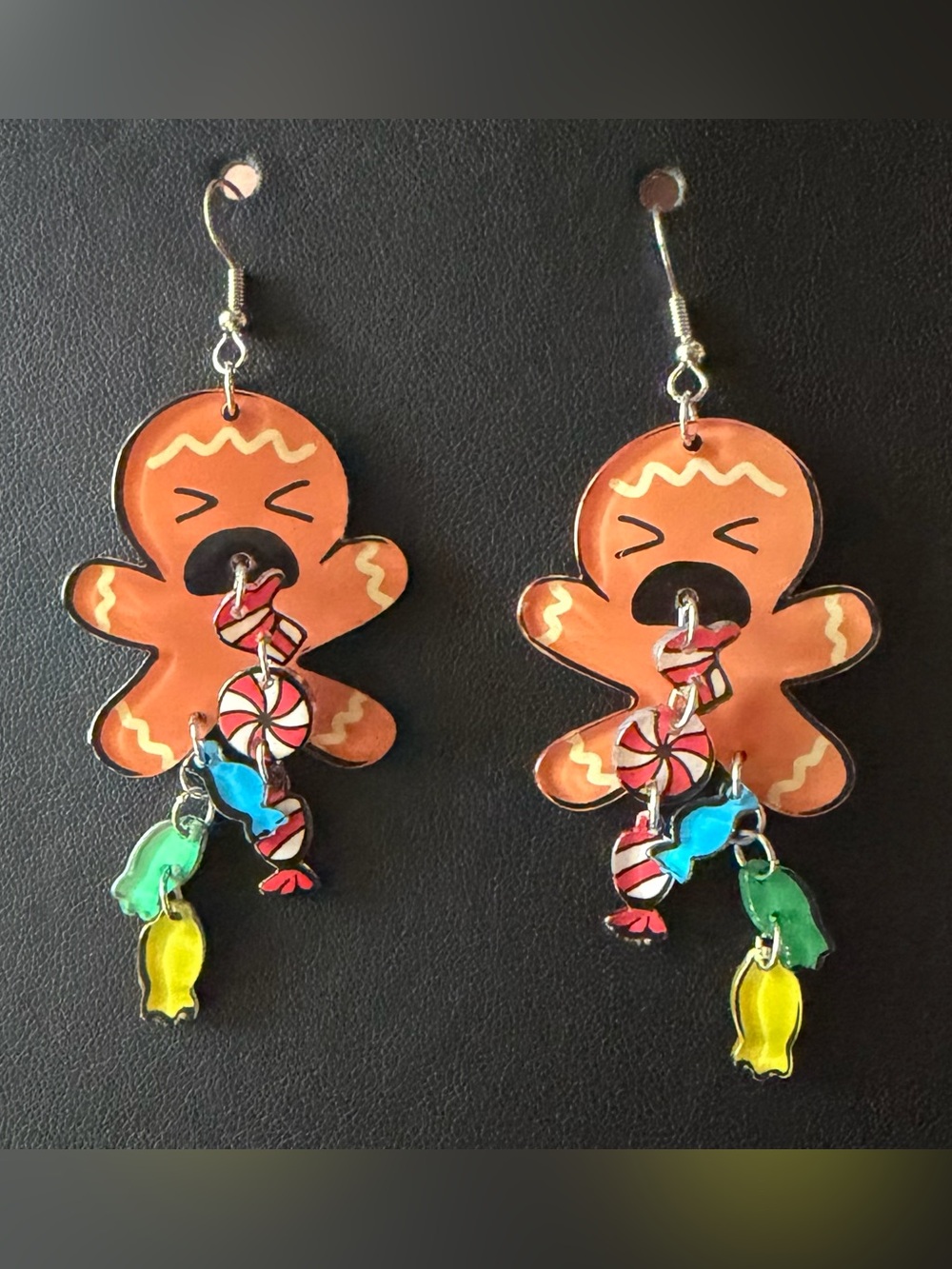 Funny Gingerbread Man Christmas Cookie Earrings Spewing Holiday Cheer 🎄